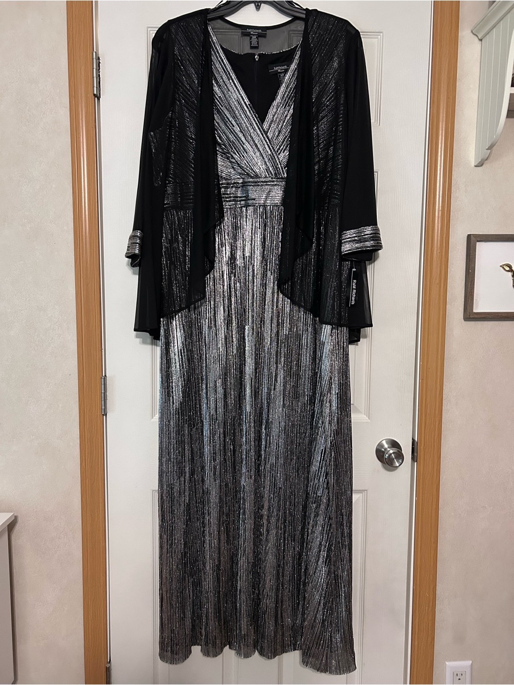 Elegant Silver & Black Metallic Evening Dress with Jacket